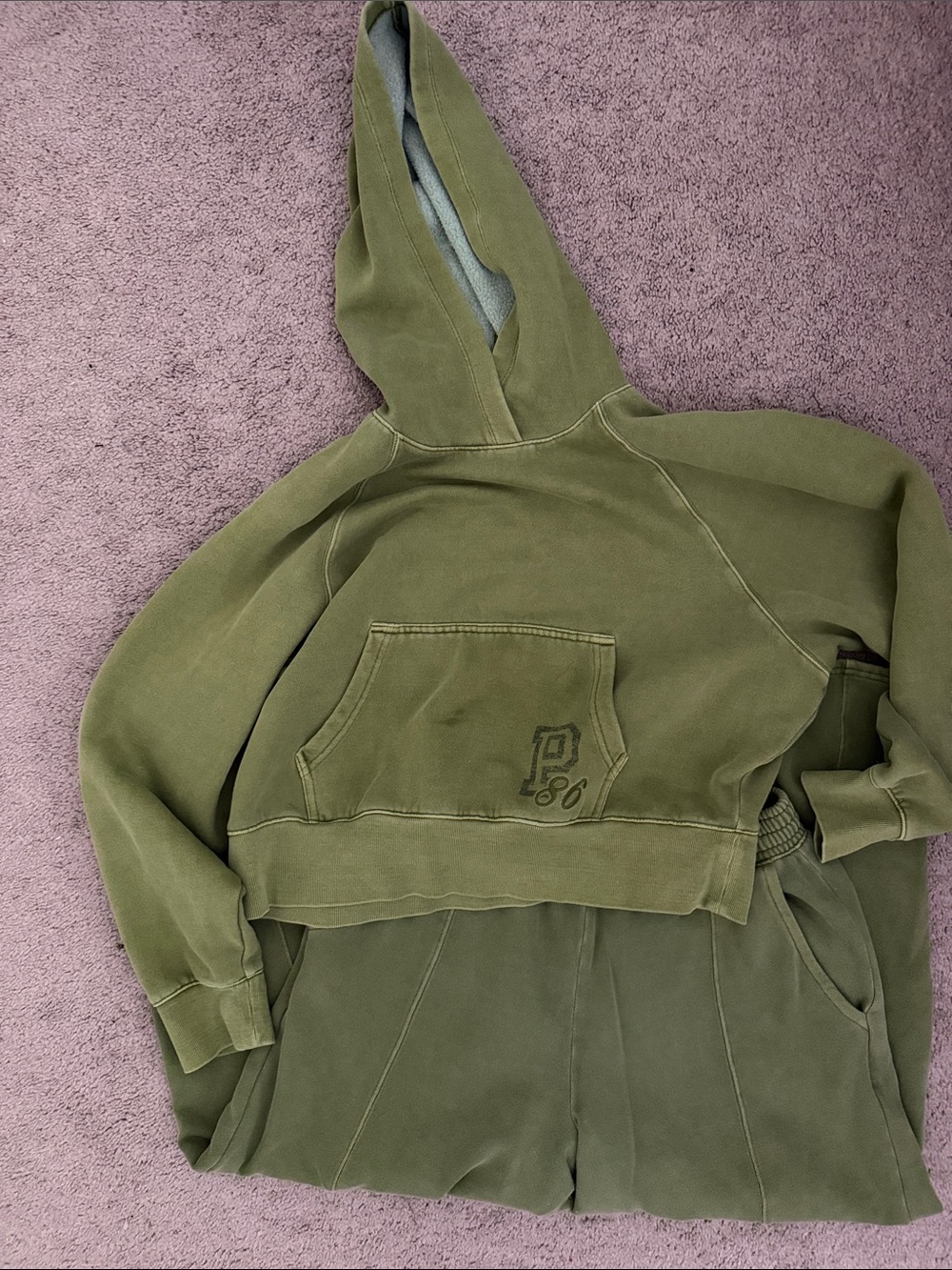 PINK Victoria's Secret Olive Green Cropped Hoodie